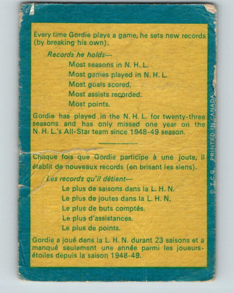 1969-70 O-Pee-Chee #193a Gordie Howe Detroit Red Wings V2023