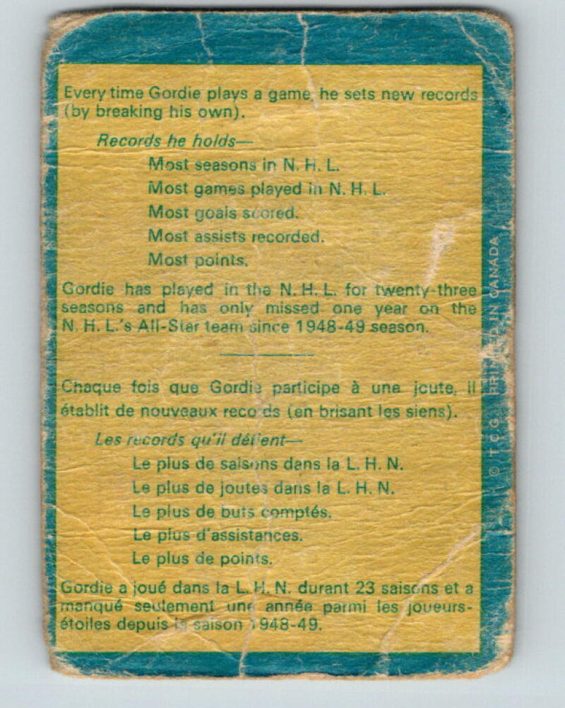 1969-70 O-Pee-Chee #193a Gordie Howe Detroit Red Wings V2025
