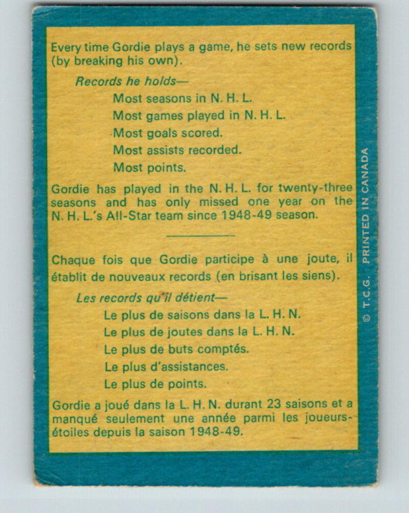 1969-70 O-Pee-Chee #193a Gordie Howe Detroit Red Wings V2027