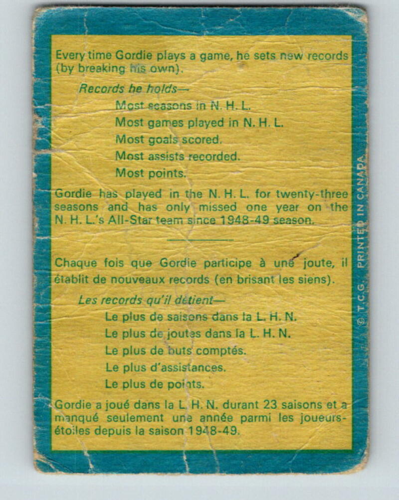 1969-70 O-Pee-Chee #193a Gordie Howe Detroit Red Wings V2028