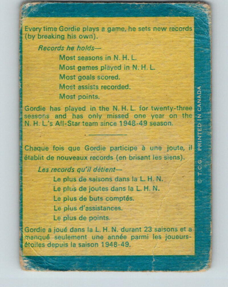 1969-70 O-Pee-Chee #193a Gordie Howe Detroit Red Wings V2029