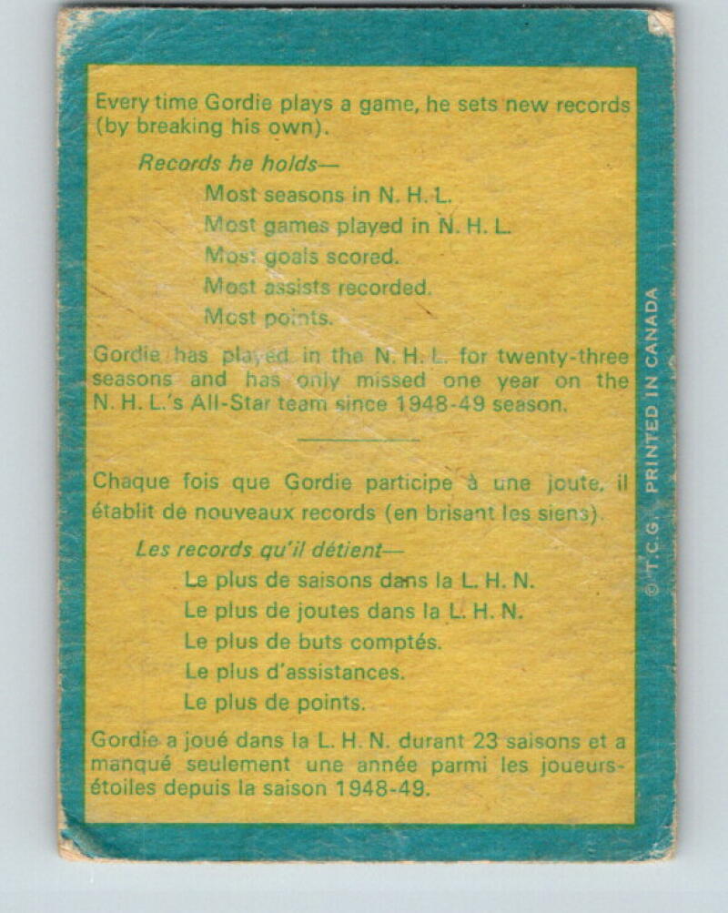 1969-70 O-Pee-Chee #193a Gordie Howe Detroit Red Wings V2030