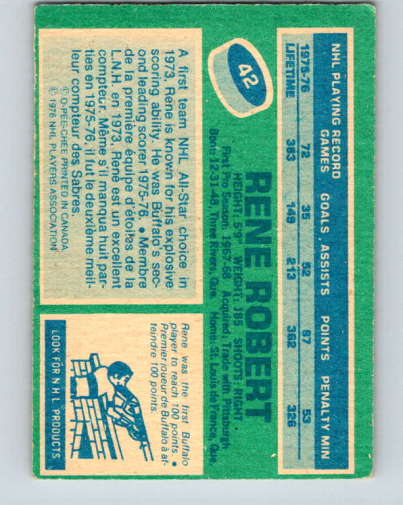 1976-77 OPC #42 Rene Robert  Buffalo Sabres  V2050