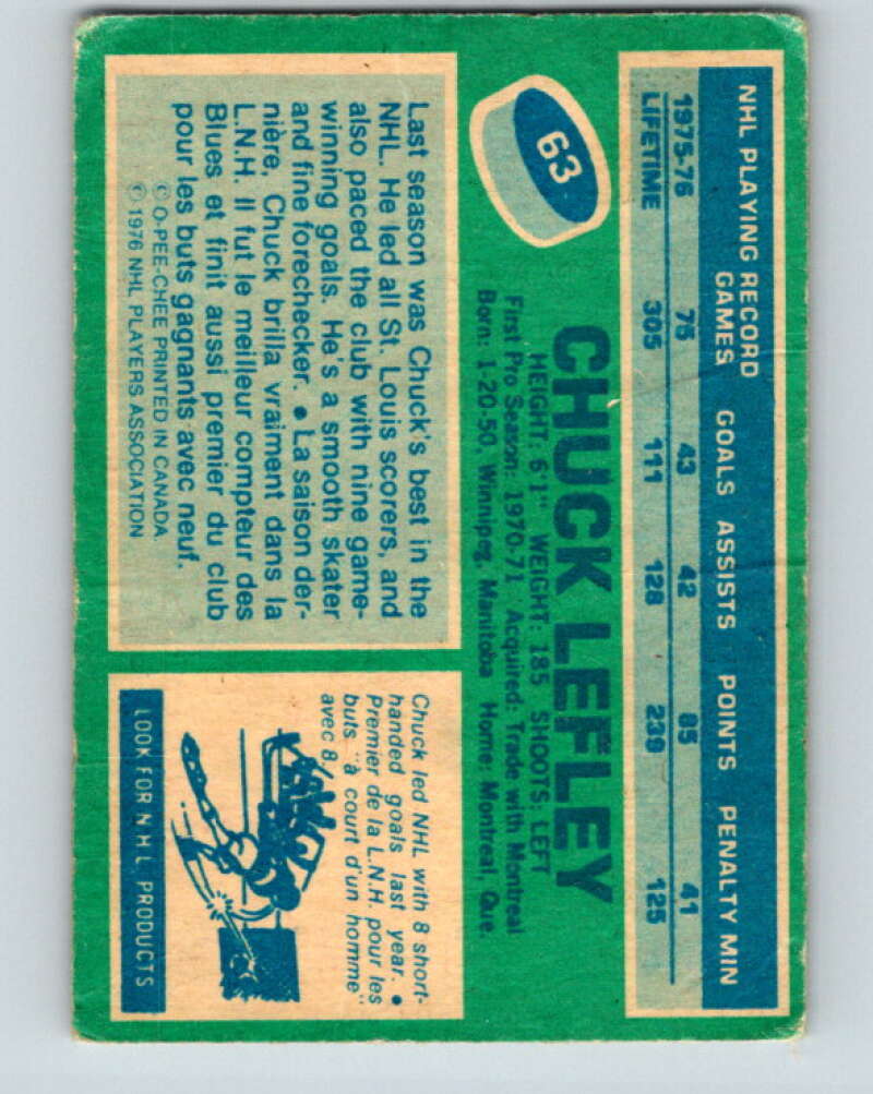 1976-77 OPC #63 Chuck Lefley  St. Louis Blues  V2062