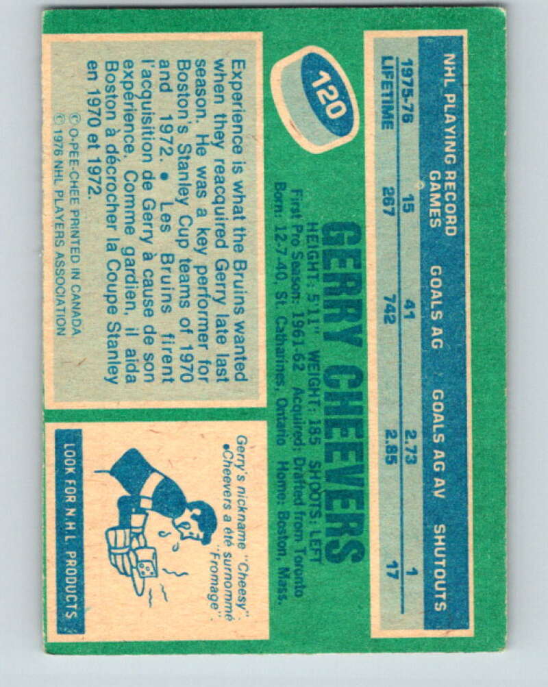1976-77 OPC #120 Gerry Cheevers  Boston Bruins  V2097