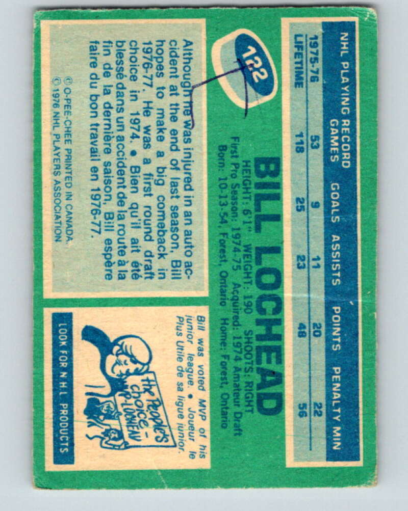 1976-77 OPC #122 Bill Lochead  Detroit Red Wings  V2099