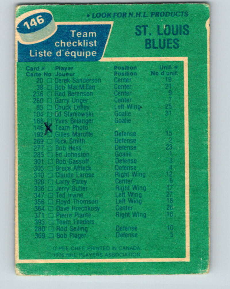 1976-77 OPC #146 St. Louis Blues CL  St. Louis Blues  V2123