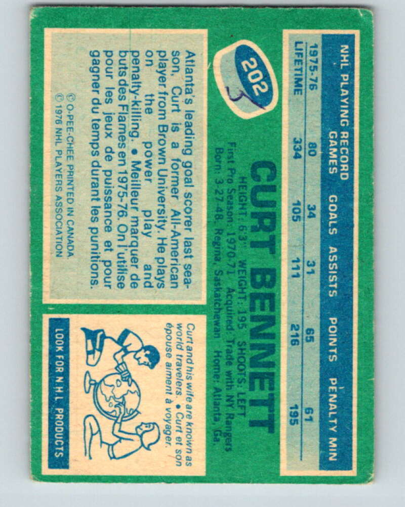 1976-77 OPC #202 Curt Bennett  Atlanta Flames  V2153