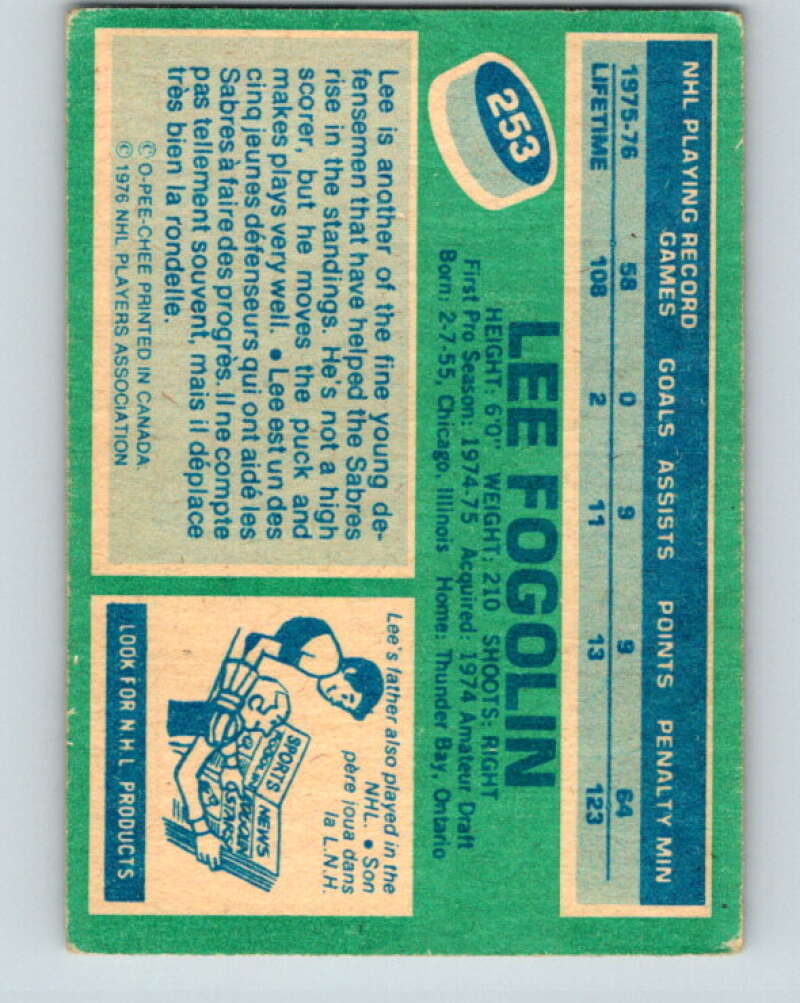 1976-77 OPC #253 Lee Fogolin  Buffalo Sabres  V2193