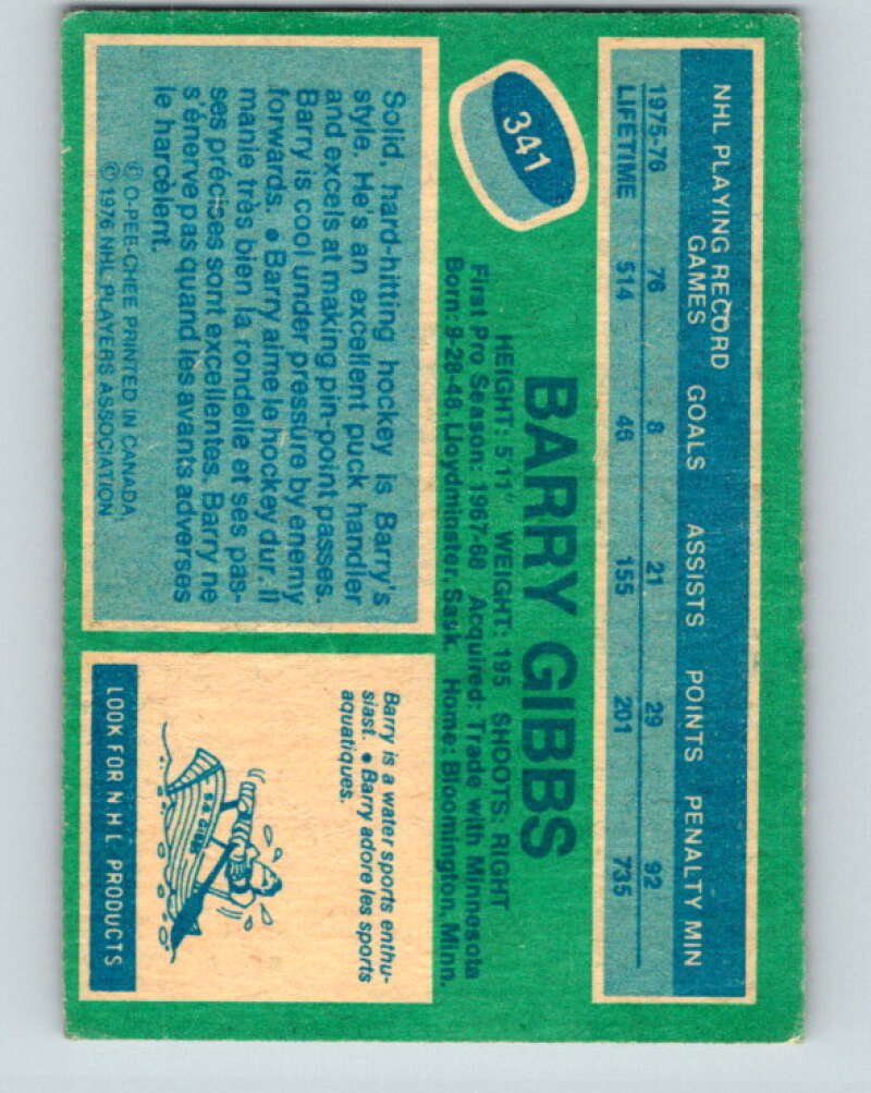 1976-77 O-Pee-Chee #341 Barry Gibbs  Atlanta Flames  V2323