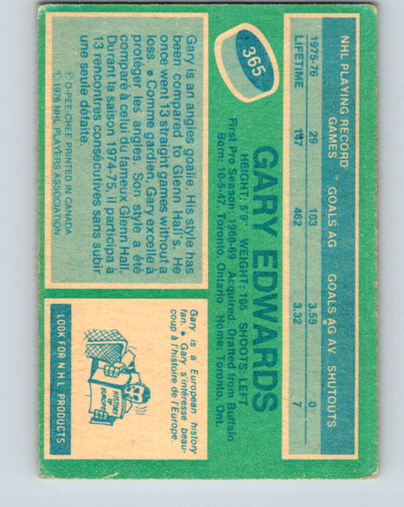 1976-77 O-Pee-Chee #365 Gary Edwards  Los Angeles Kings  V2353