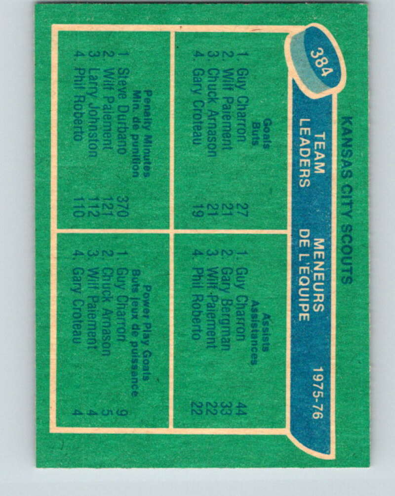 1976-77 O-Pee-Chee #384 Charron/Durbano TL  Kansas City Scouts  V2373