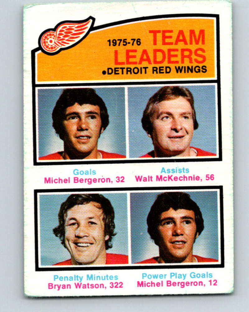 1976-77 O-Pee-Chee #385 Bergeron/ McKechnie/Watson TL Wings  V2379