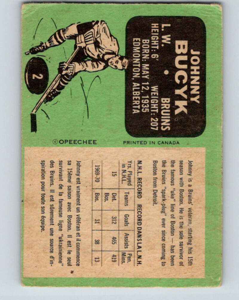 1970-71 O-Pee-Chee #2 Johnny Bucyk  Boston Bruins  V2416