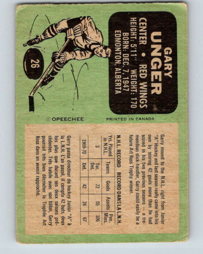 1970-71 O-Pee-Chee #26 Garry Unger  Detroit Red Wings  V2479