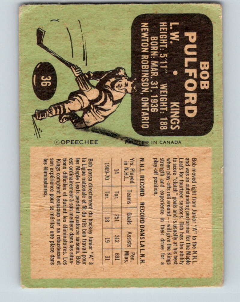 1970-71 O-Pee-Chee #36 Bob Pulford  Los Angeles Kings  V2498