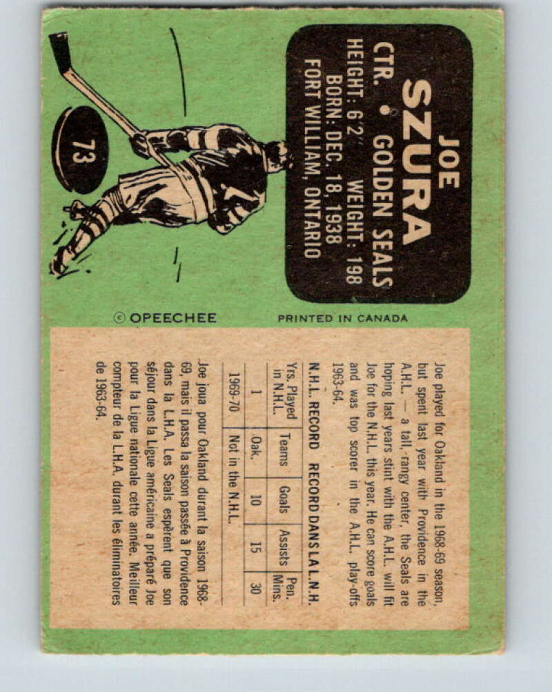 1970-71 O-Pee-Chee #73 Joe Szura  California Golden Seals  V2584