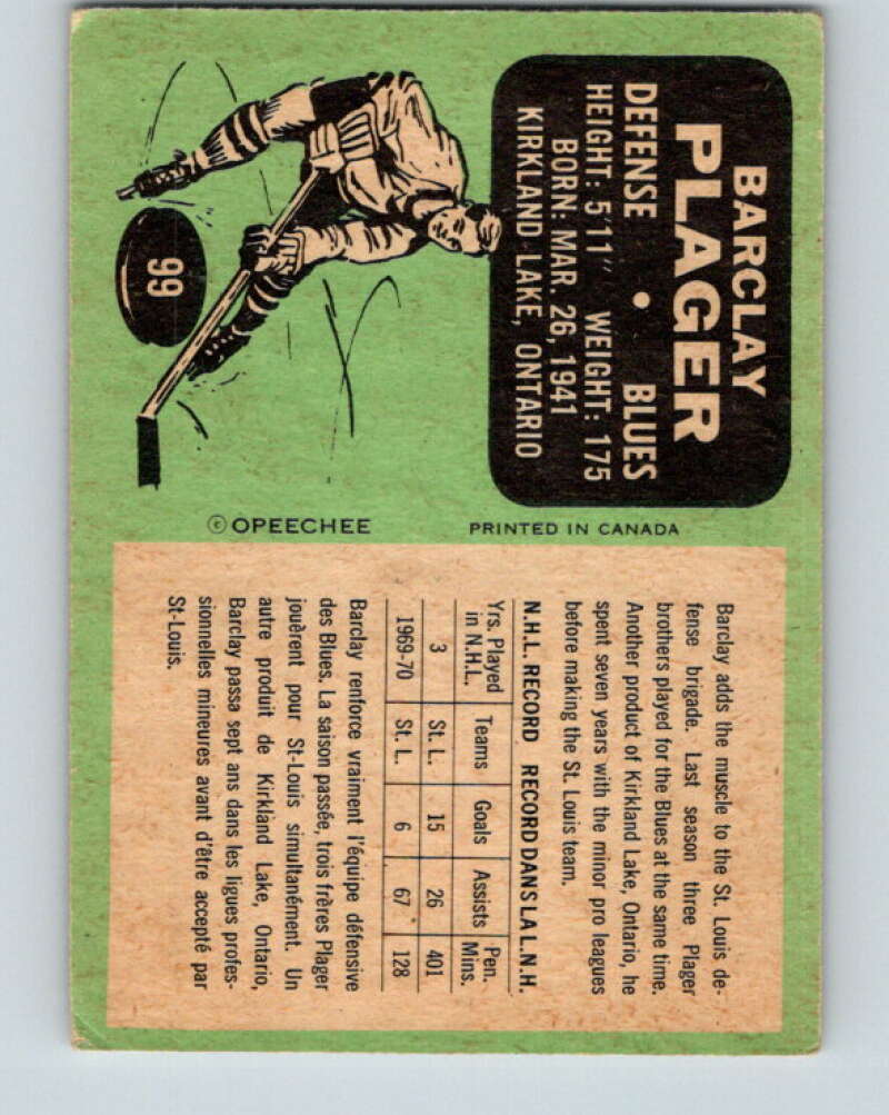 1970-71 O-Pee-Chee #99 Barclay Plager  St. Louis Blues  V2632