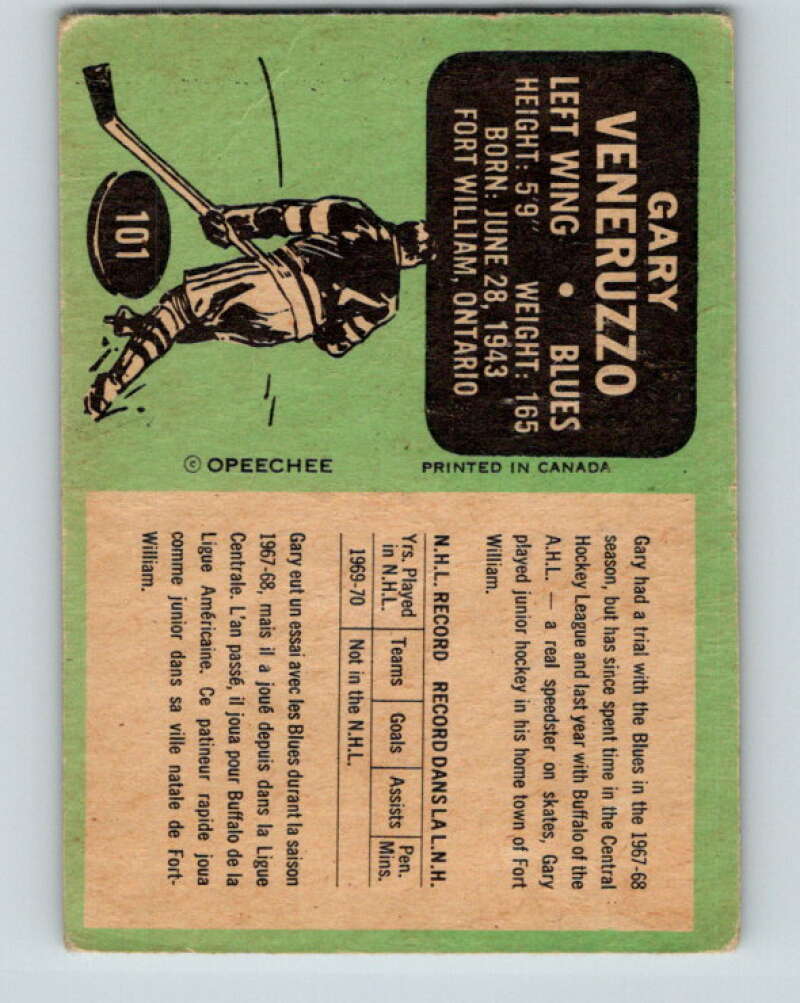 1970-71 O-Pee-Chee #101 Gary Veneruzzo  St. Louis Blues  V2637