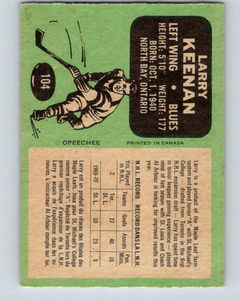 1970-71 O-Pee-Chee #104 Larry Keenan  St. Louis Blues  V2648