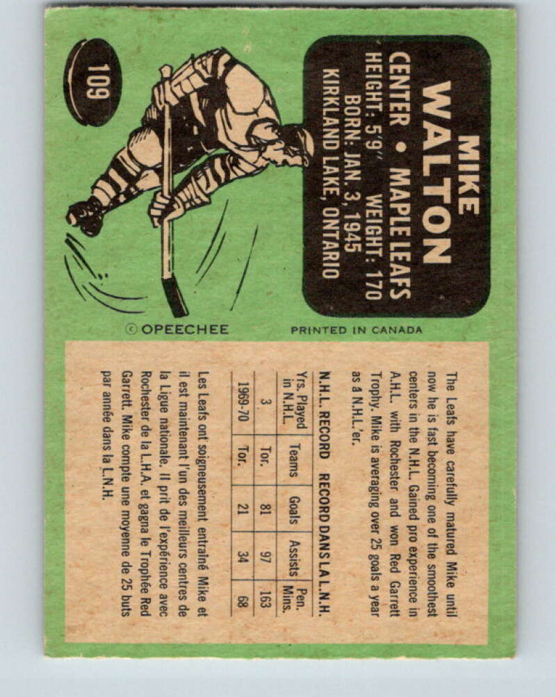 1970-71 O-Pee-Chee #109 Mike Walton  Toronto Maple Leafs  V2660