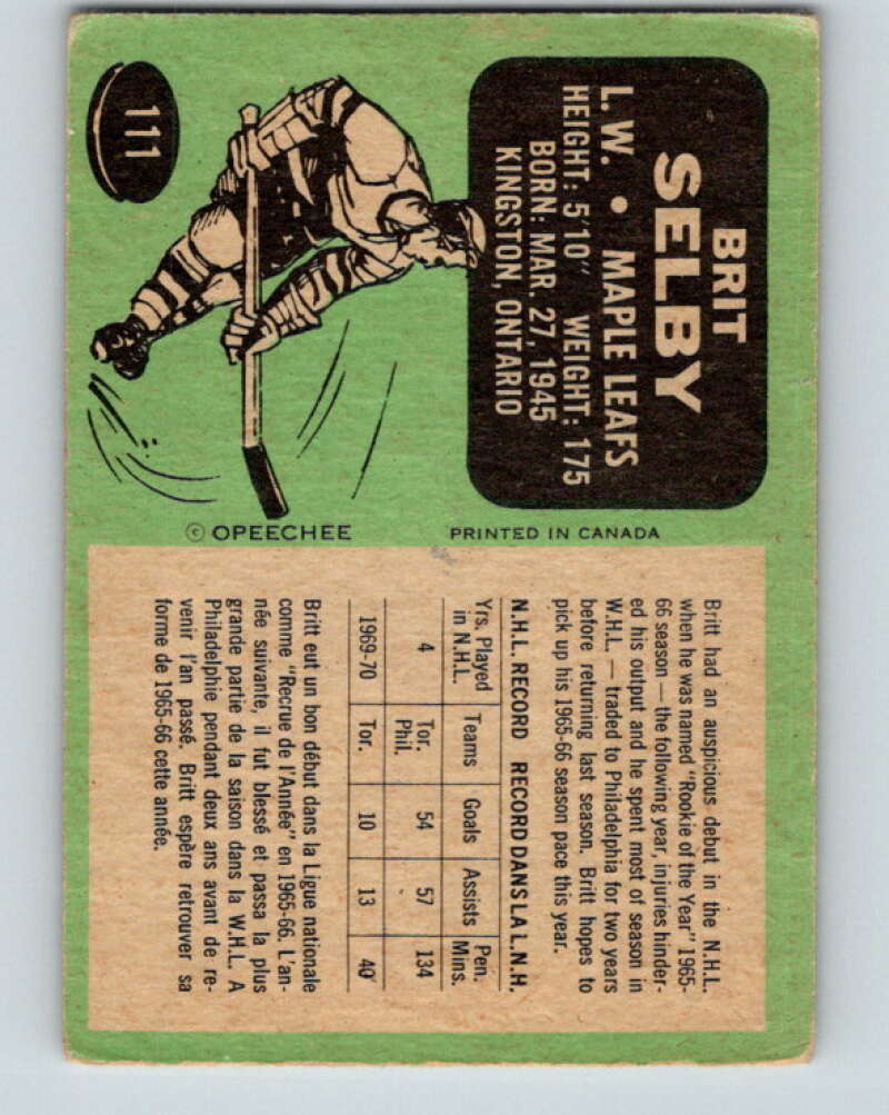 1970-71 O-Pee-Chee #111 Brit Selby  Toronto Maple Leafs  V2664