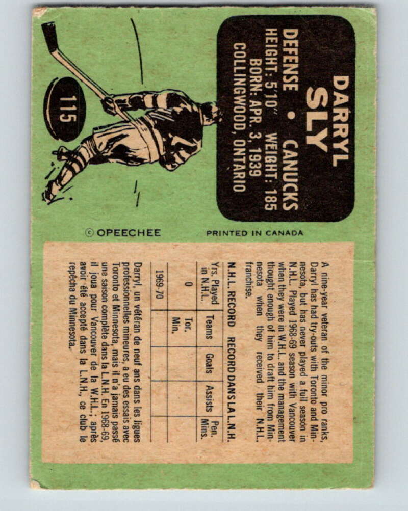 1970-71 O-Pee-Chee #115 Darryl Sly  RC Rookie Vancouver Canucks  V2673