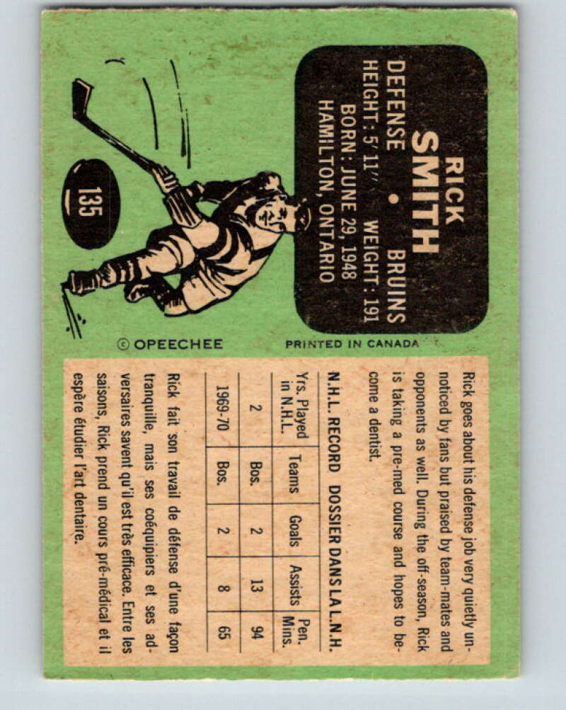 1970-71 O-Pee-Chee #135 Rick Smith  RC Rookie Boston Bruins  V2713