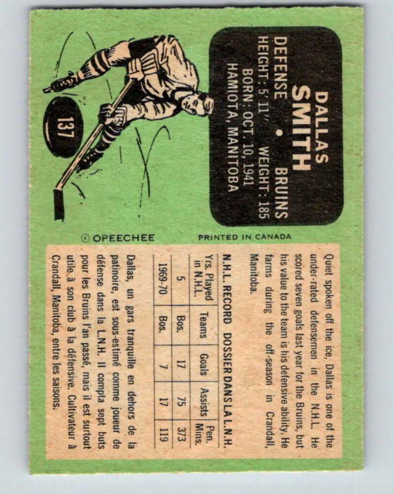 1970-71 O-Pee-Chee #137 Dallas Smith  Boston Bruins  V2720