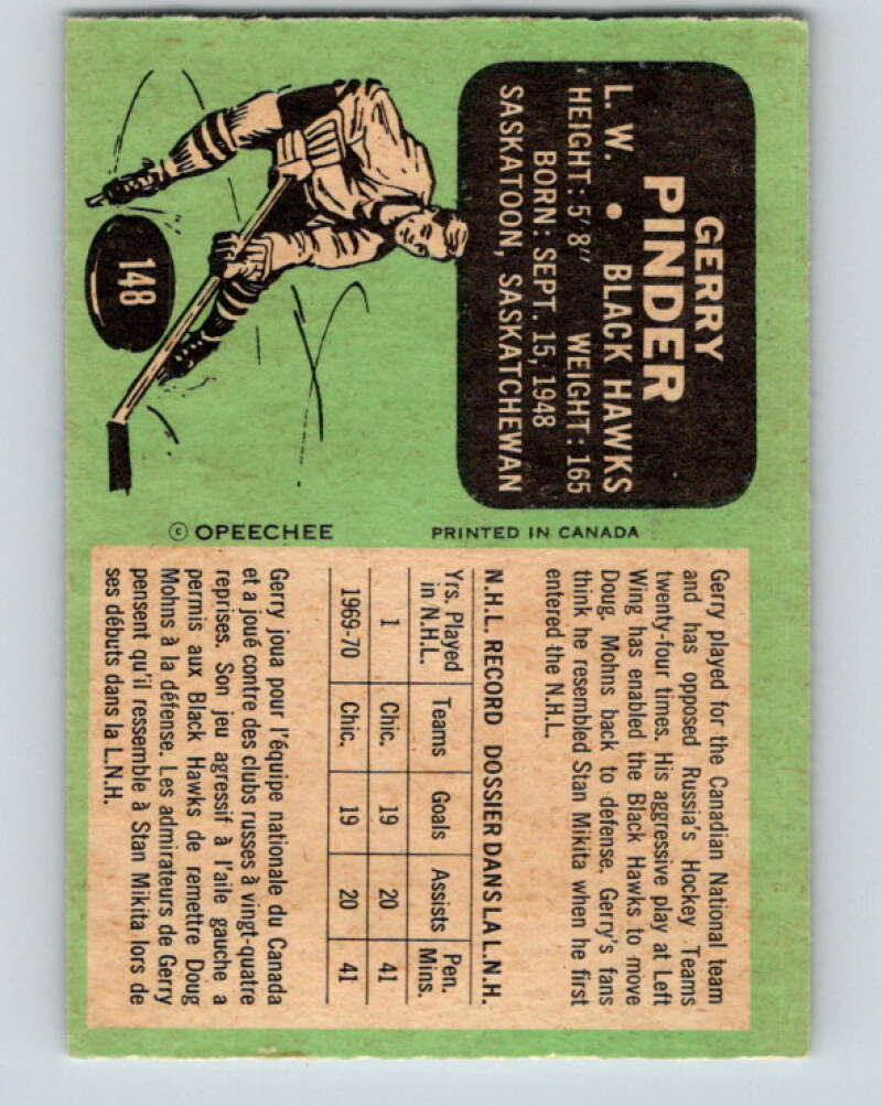 1970-71 O-Pee-Chee #148 Gerry Pinder  RC Rookie Chicago Blackhawks  V2757