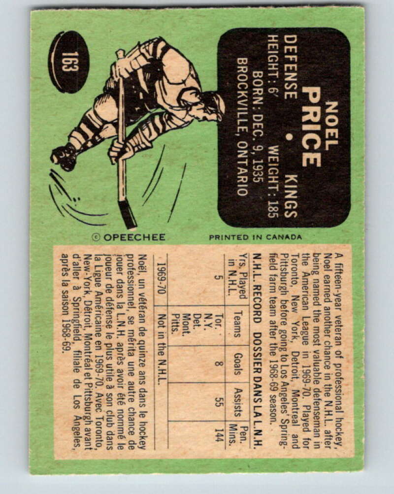 1970-71 O-Pee-Chee #163 Noel Price  Los Angeles Kings  V2811