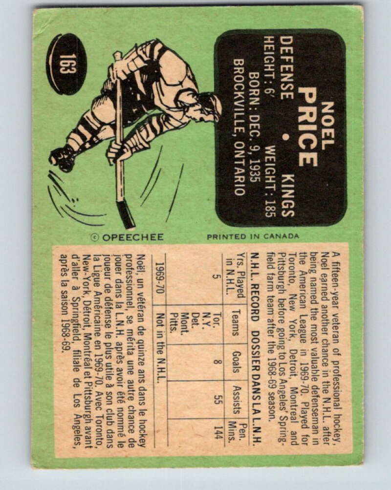 1970-71 O-Pee-Chee #163 Noel Price  Los Angeles Kings  V2812