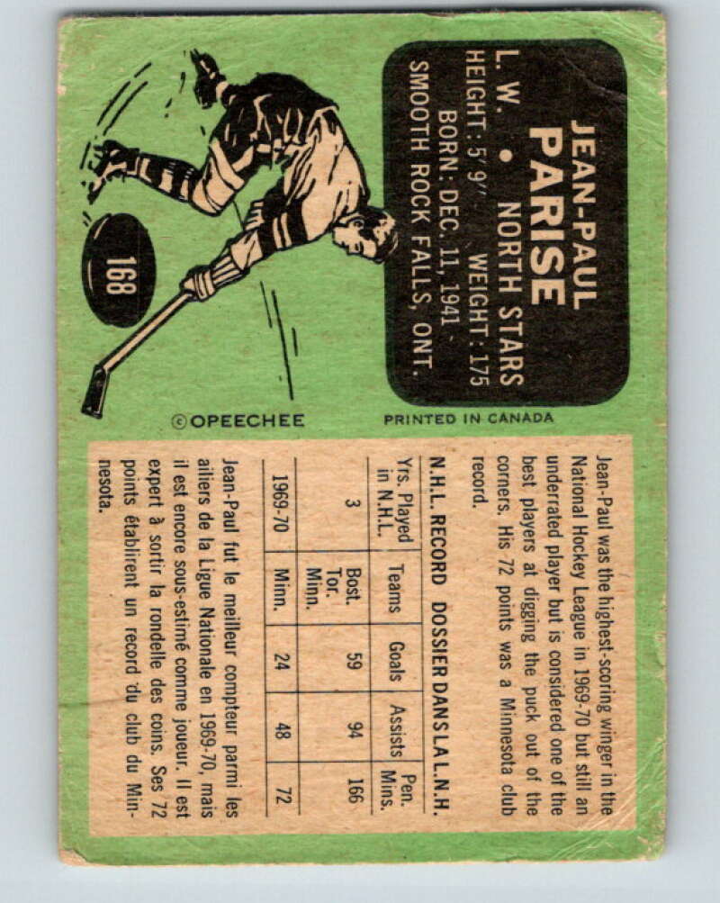 1970-71 O-Pee-Chee #168 J.P. Parise  Minnesota North Stars  V2829