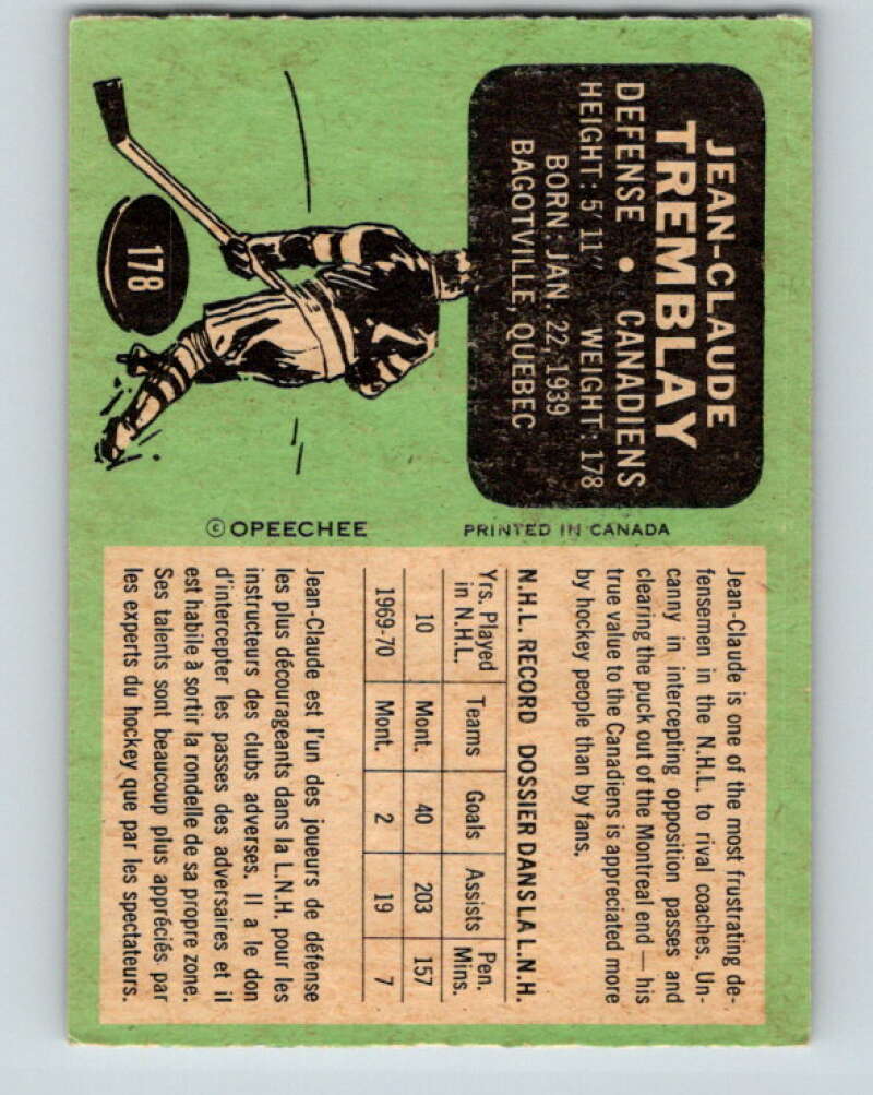 1970-71 O-Pee-Chee #178 J.C. Tremblay  Montreal Canadiens  V2862