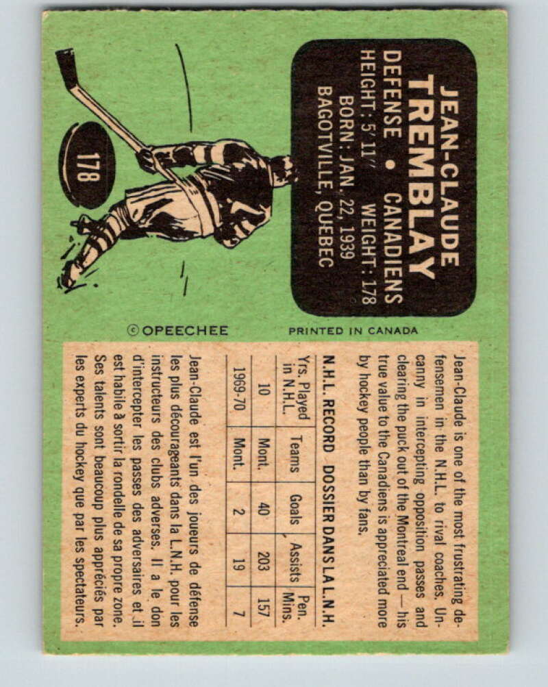 1970-71 O-Pee-Chee #178 J.C. Tremblay  Montreal Canadiens  V2864