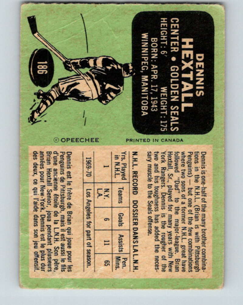 1970-71 O-Pee-Chee #186 Dennis Hextall  California Golden Seals  V2903