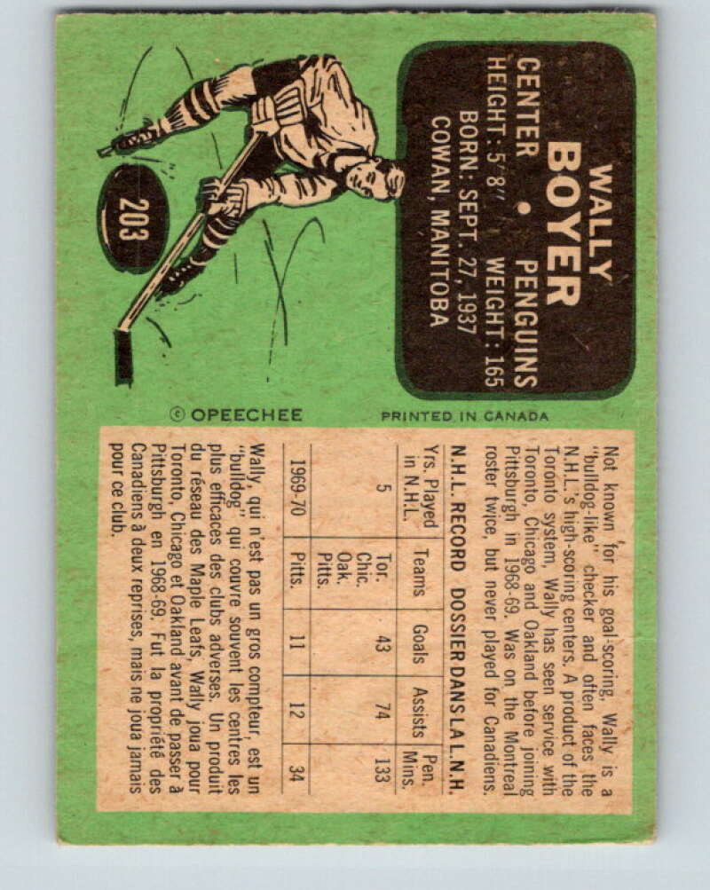 1970-71 O-Pee-Chee #203 Wally Boyer  Pittsburgh Penguins  V2948