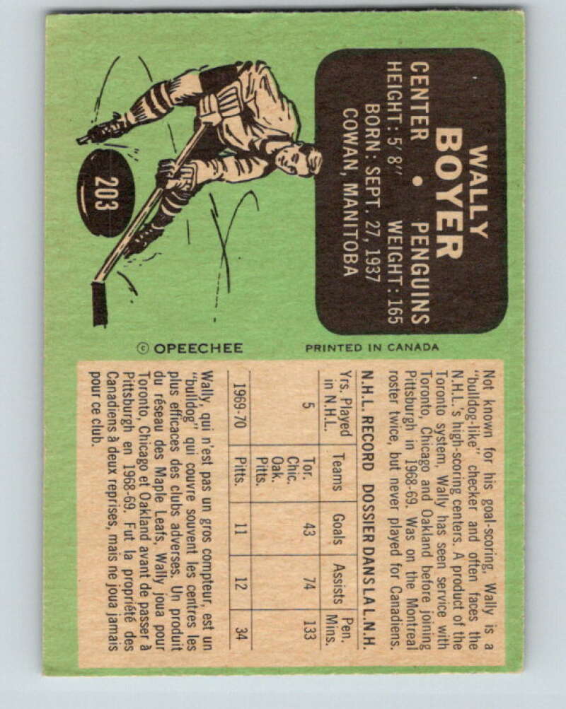 1970-71 O-Pee-Chee #203 Wally Boyer  Pittsburgh Penguins  V2952