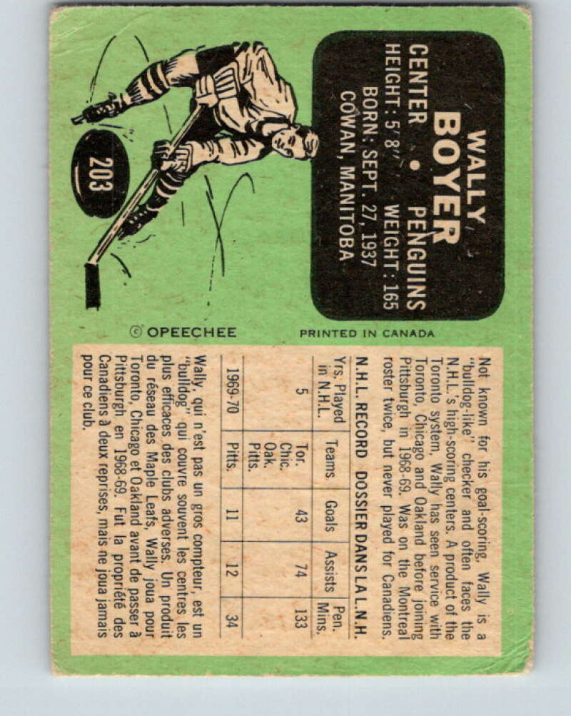 1970-71 O-Pee-Chee #203 Wally Boyer  Pittsburgh Penguins  V2954