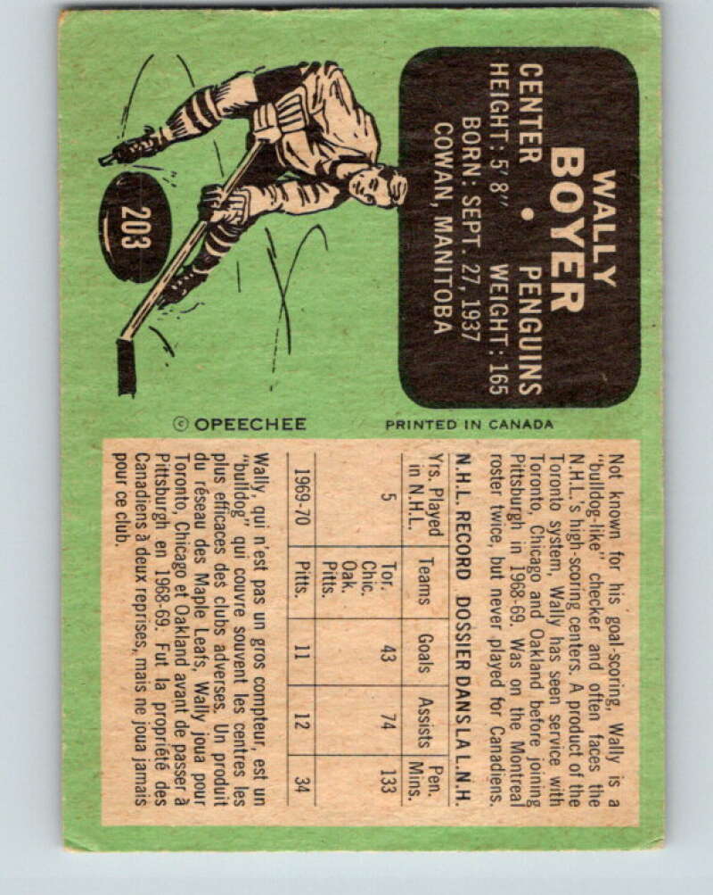 1970-71 O-Pee-Chee #203 Wally Boyer  Pittsburgh Penguins  V2955