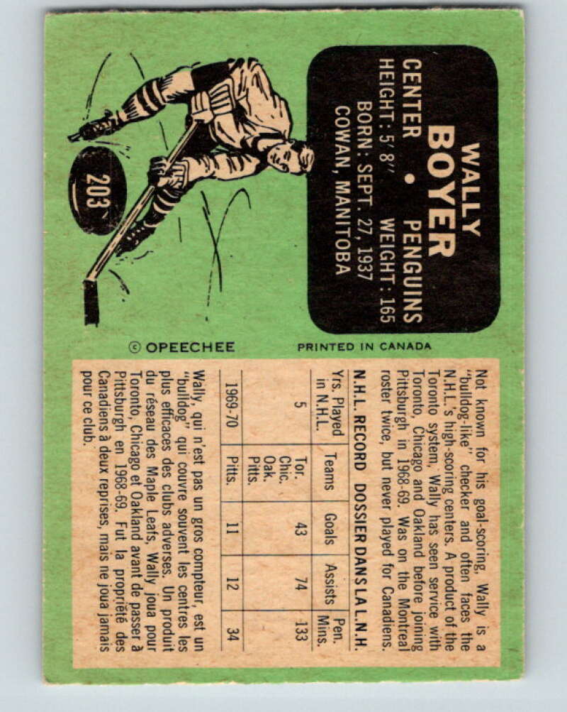 1970-71 O-Pee-Chee #203 Wally Boyer  Pittsburgh Penguins  V2956