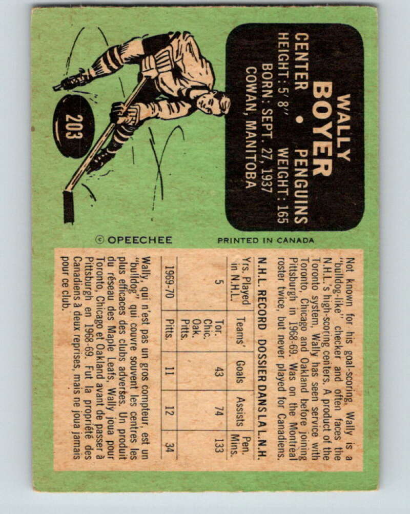 1970-71 O-Pee-Chee #203 Wally Boyer  Pittsburgh Penguins  V2957