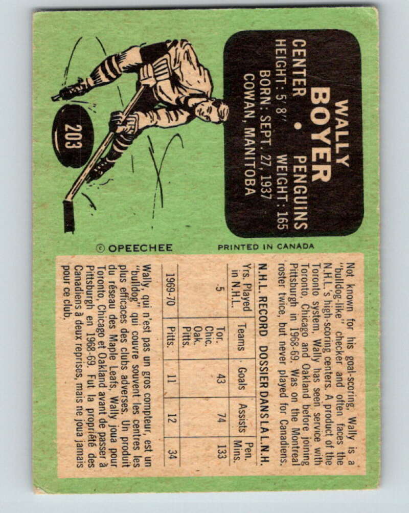 1970-71 O-Pee-Chee #203 Wally Boyer  Pittsburgh Penguins  V2960