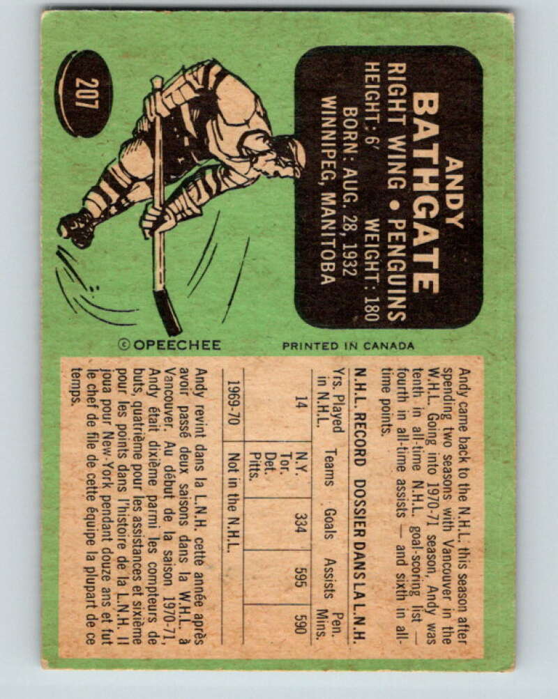 1970-71 O-Pee-Chee #207 Andy Bathgate  Pittsburgh Penguins  V2976