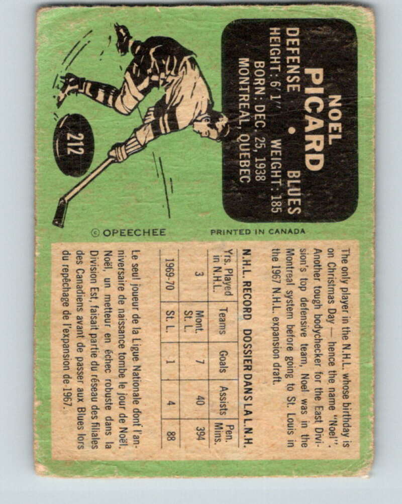 1970-71 O-Pee-Chee #212 Noel Picard  St. Louis Blues  V2995