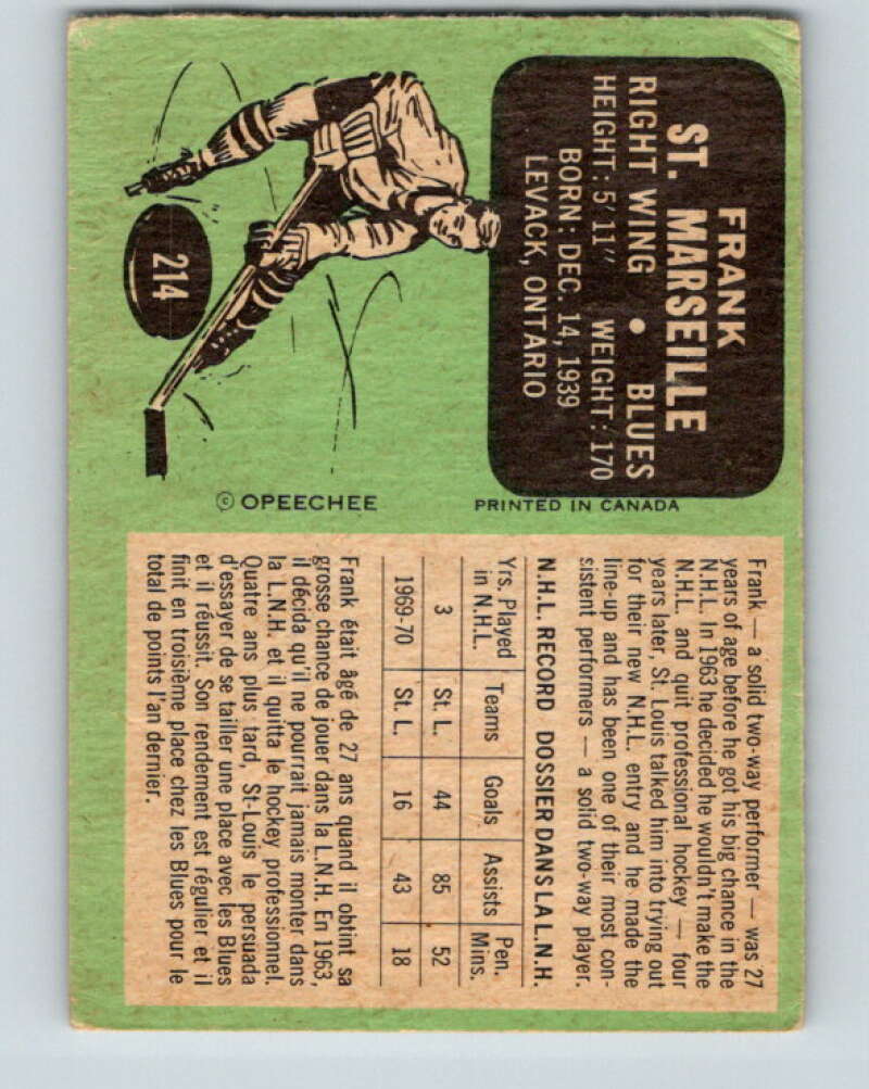 1970-71 O-Pee-Chee #214 Frank St. Marseille  St. Louis Blues  V3000