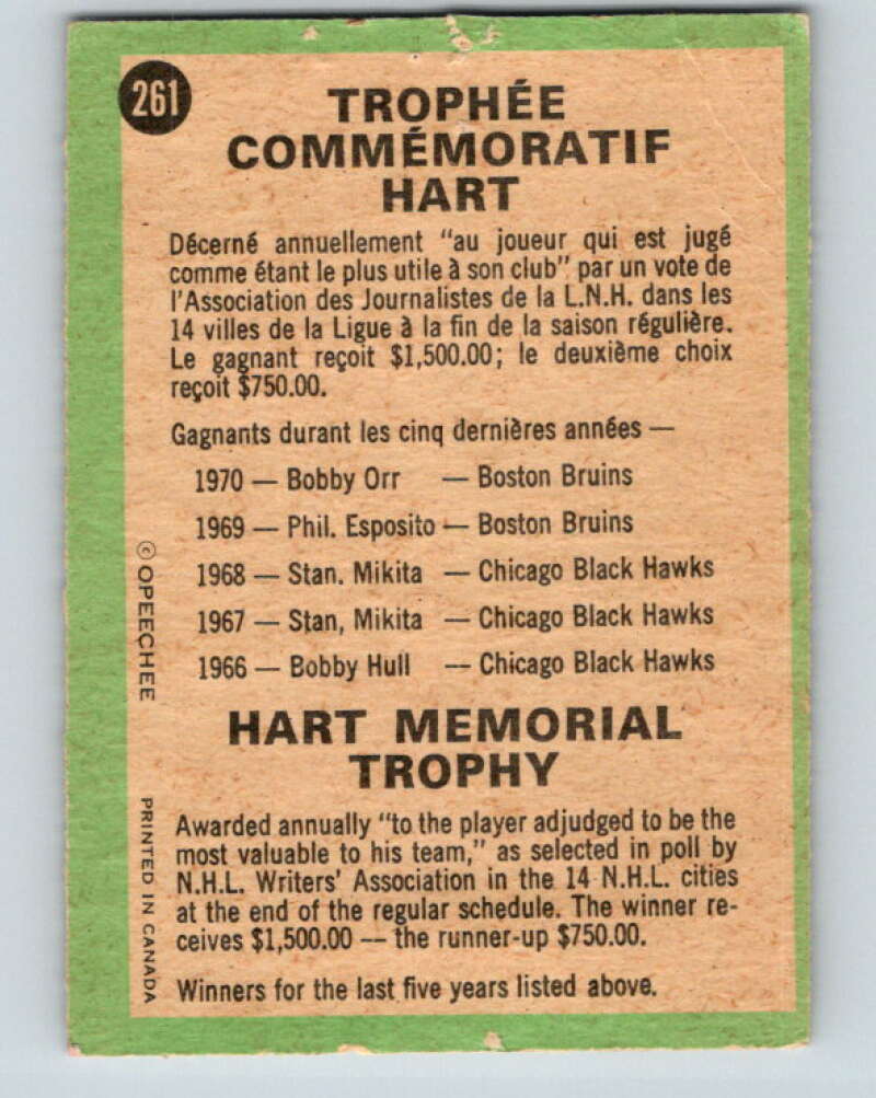 1970-71 O-Pee-Chee #261 Hart Trophy   V3125