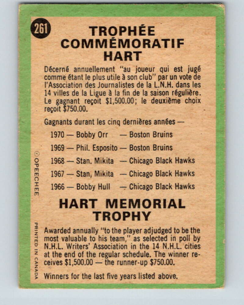 1970-71 O-Pee-Chee #261 Hart Trophy   V3126