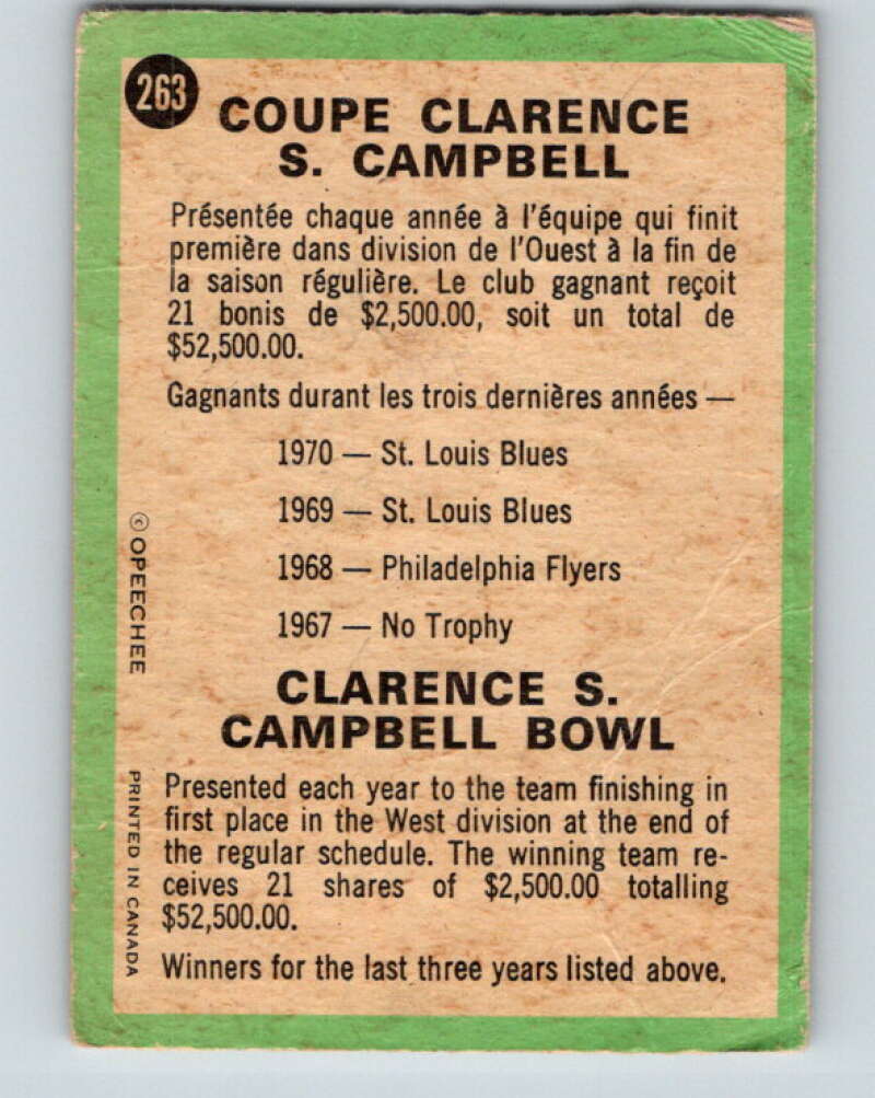 1970-71 O-Pee-Chee #263 Clarence Campbell Bowl   V3130