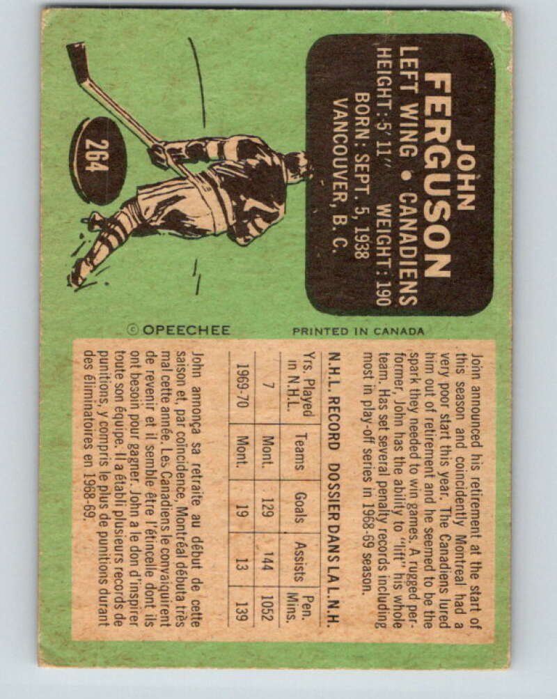 1970-71 O-Pee-Chee #264 John Ferguson  Montreal Canadiens  V3134